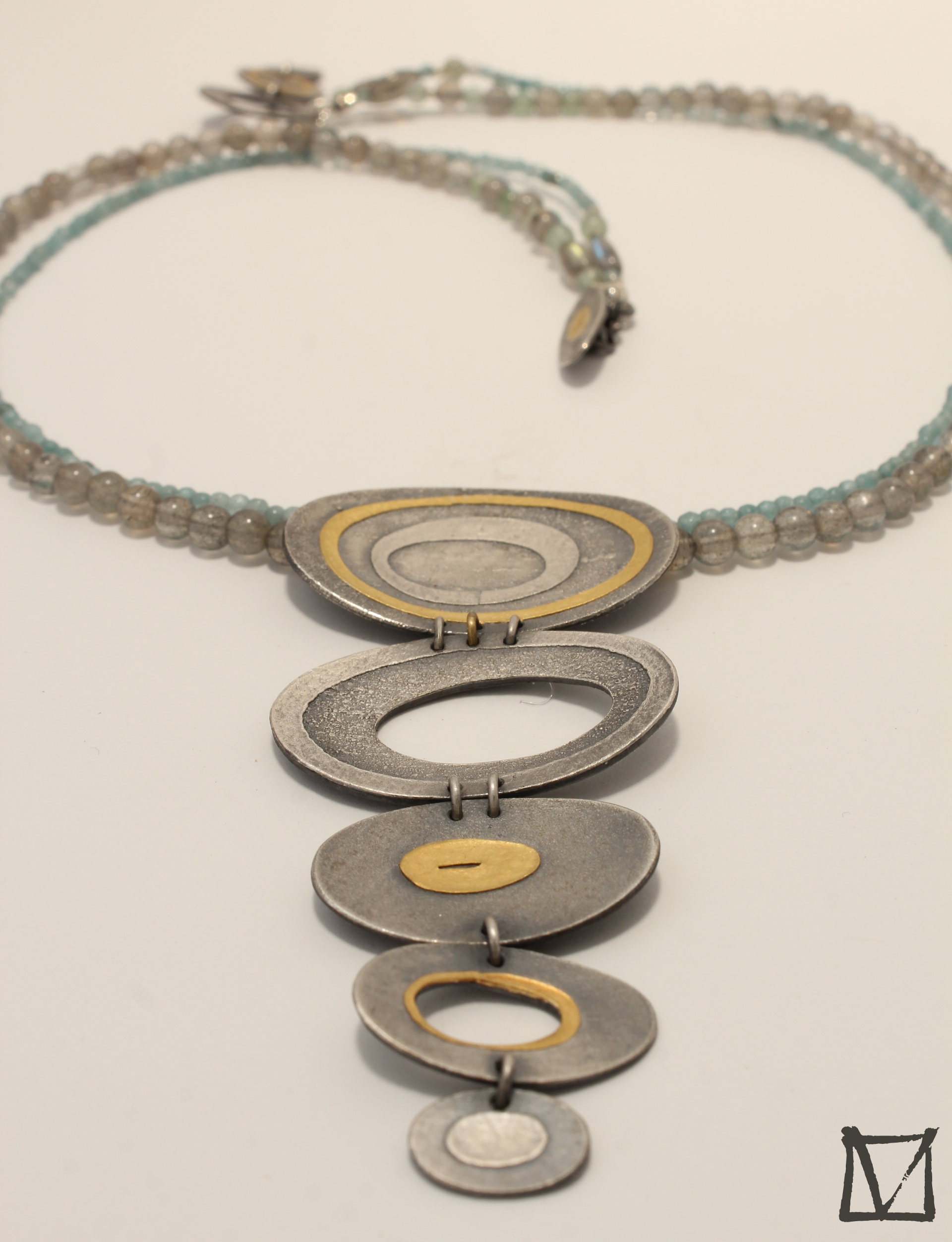 sunny side up necklace, sterling silver, 22ct gold, labradorite, apatite (2) MAike Valcarce Goldsmith Hout Bay